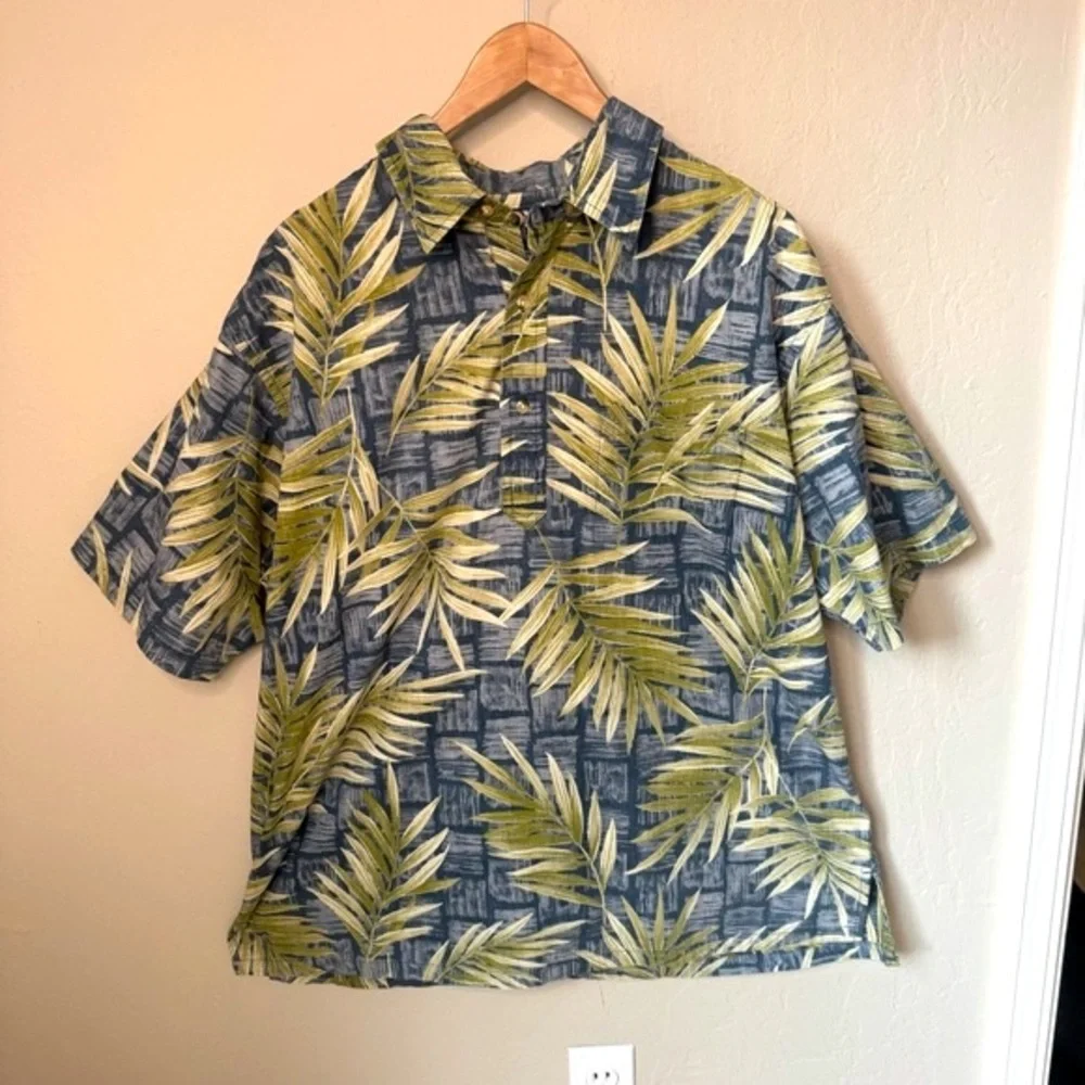 ONO & COMPANY By Liberty House Vintage Aloha Hawaiian Shirt Blue & Green Palm XL - Picture 13 of 16